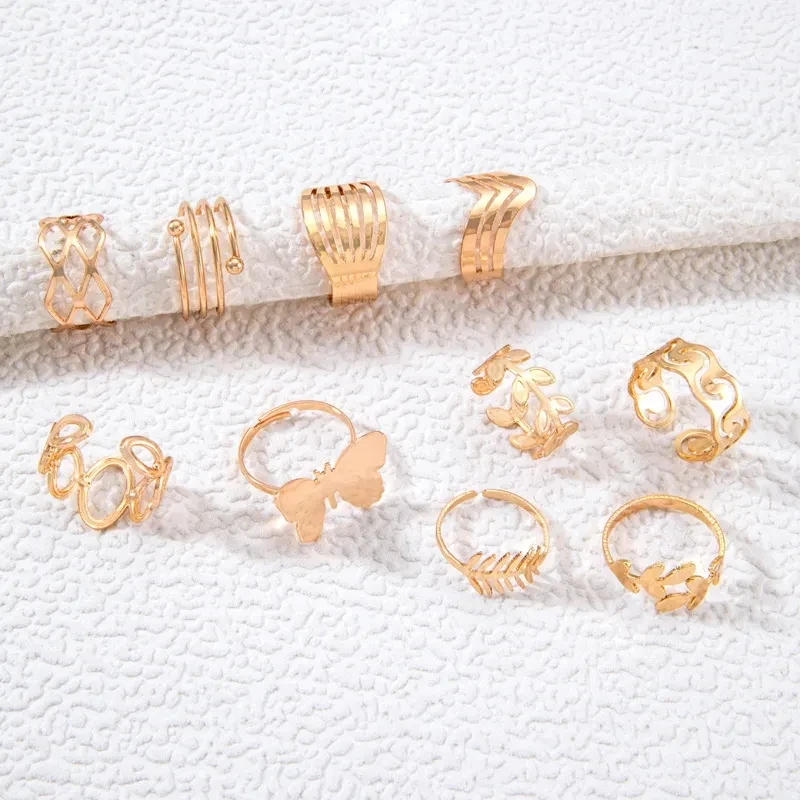 10-Piece Golden Geometric Ring Set