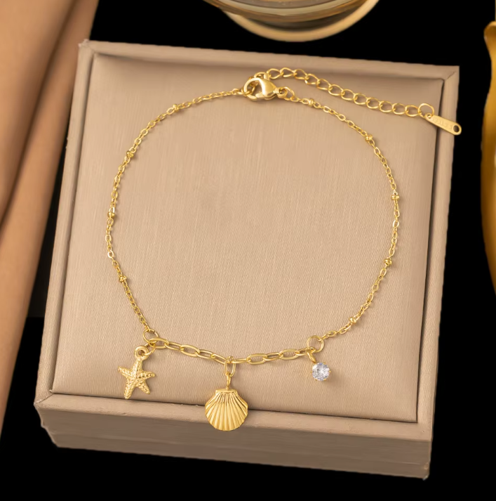 Starfish Shell Charm Anklet