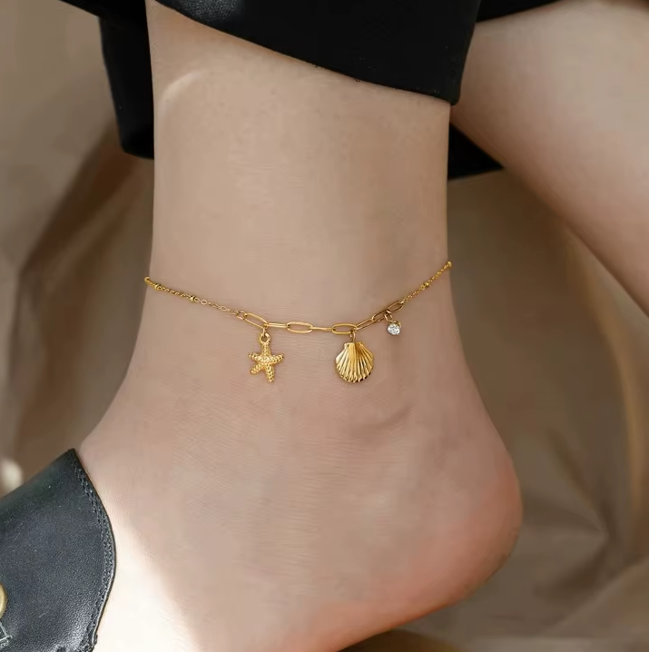Starfish Shell Charm Anklet