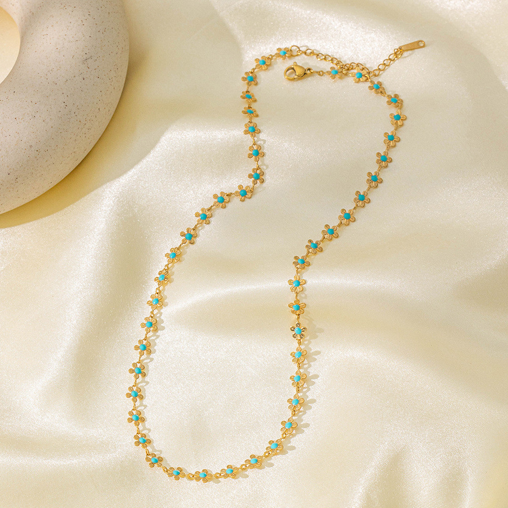 Turquoise Flower Gold Necklace