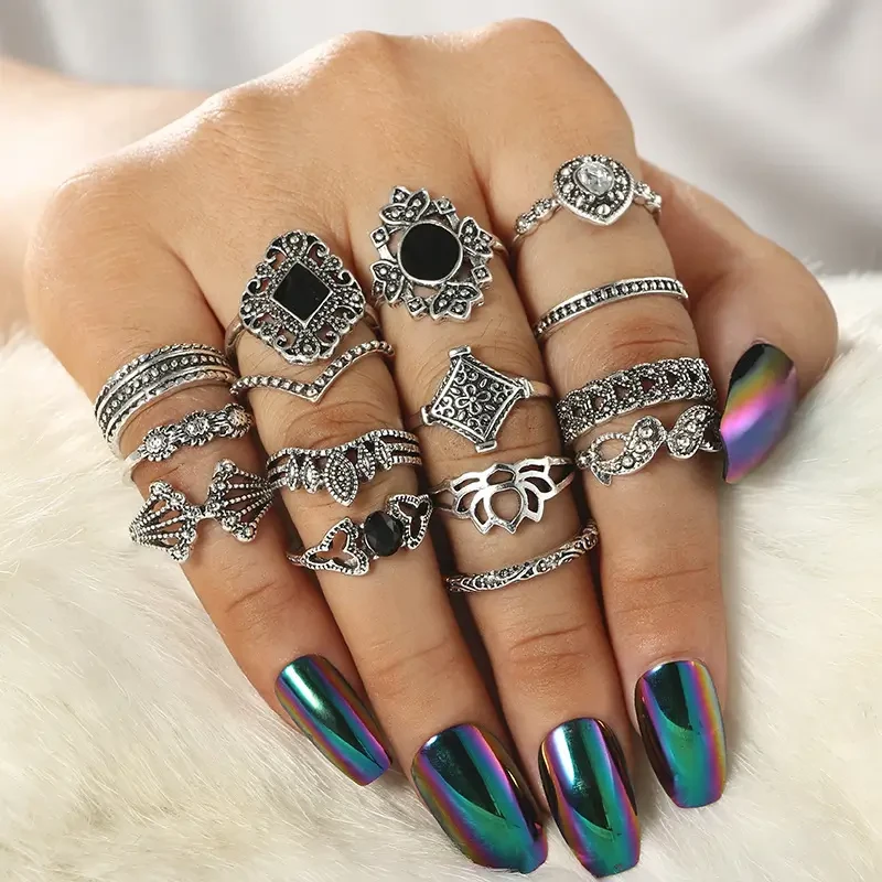 15 pcs Crystal Rings Set