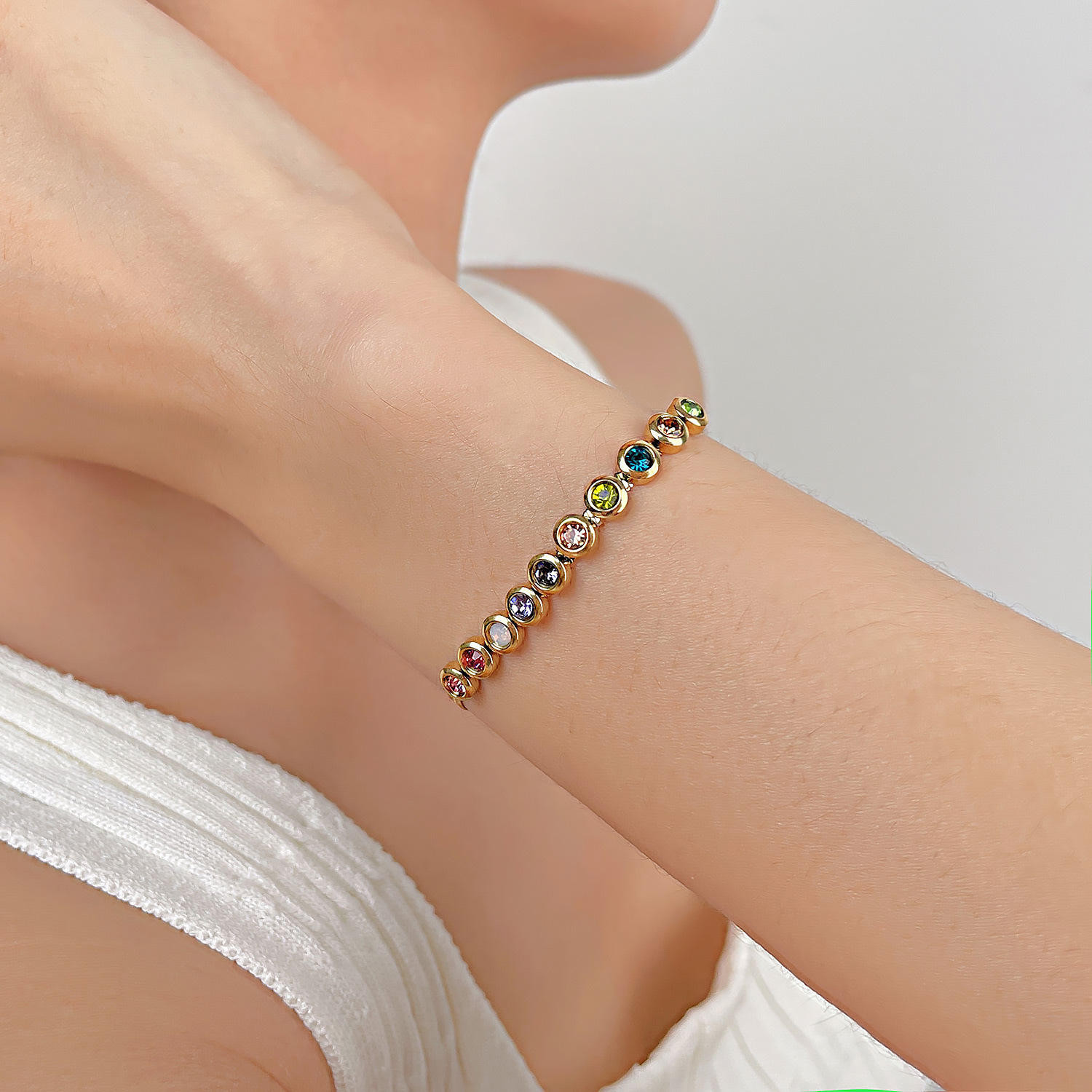 Vibrant Gold Multi-Gemstone Bead Bracelet