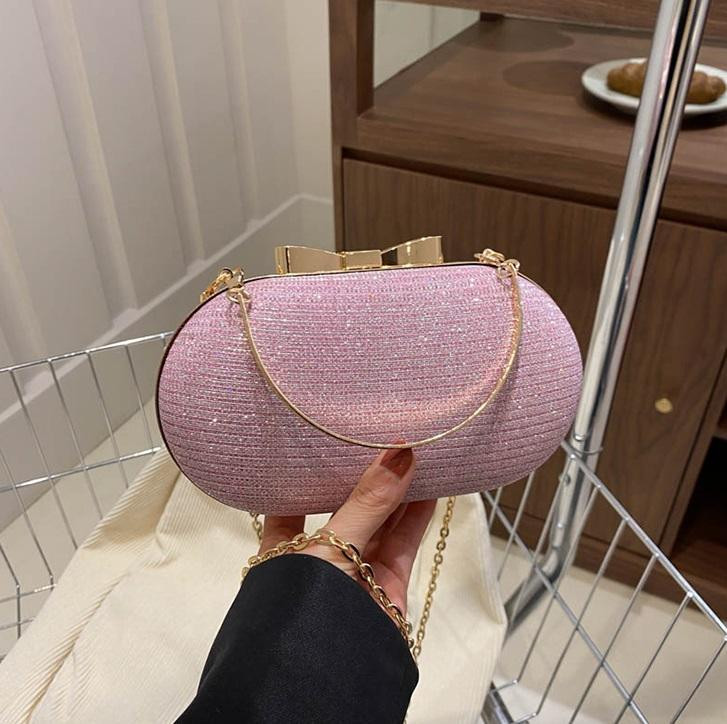 Sparkling Pink Clutch with Chain Strap