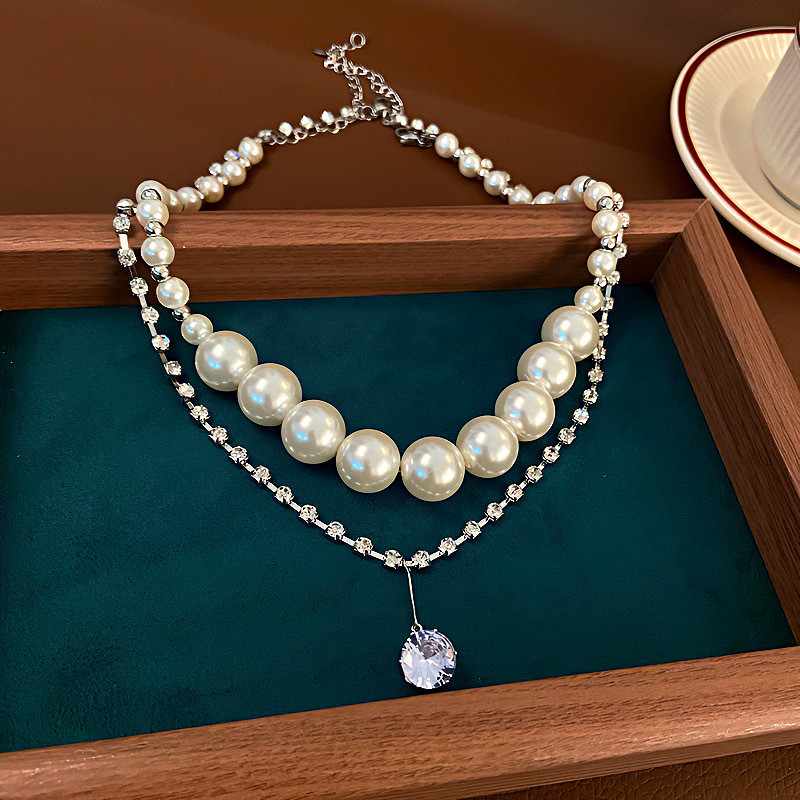 Luxury Double Layer Pearl & Crystal Pendant Necklace