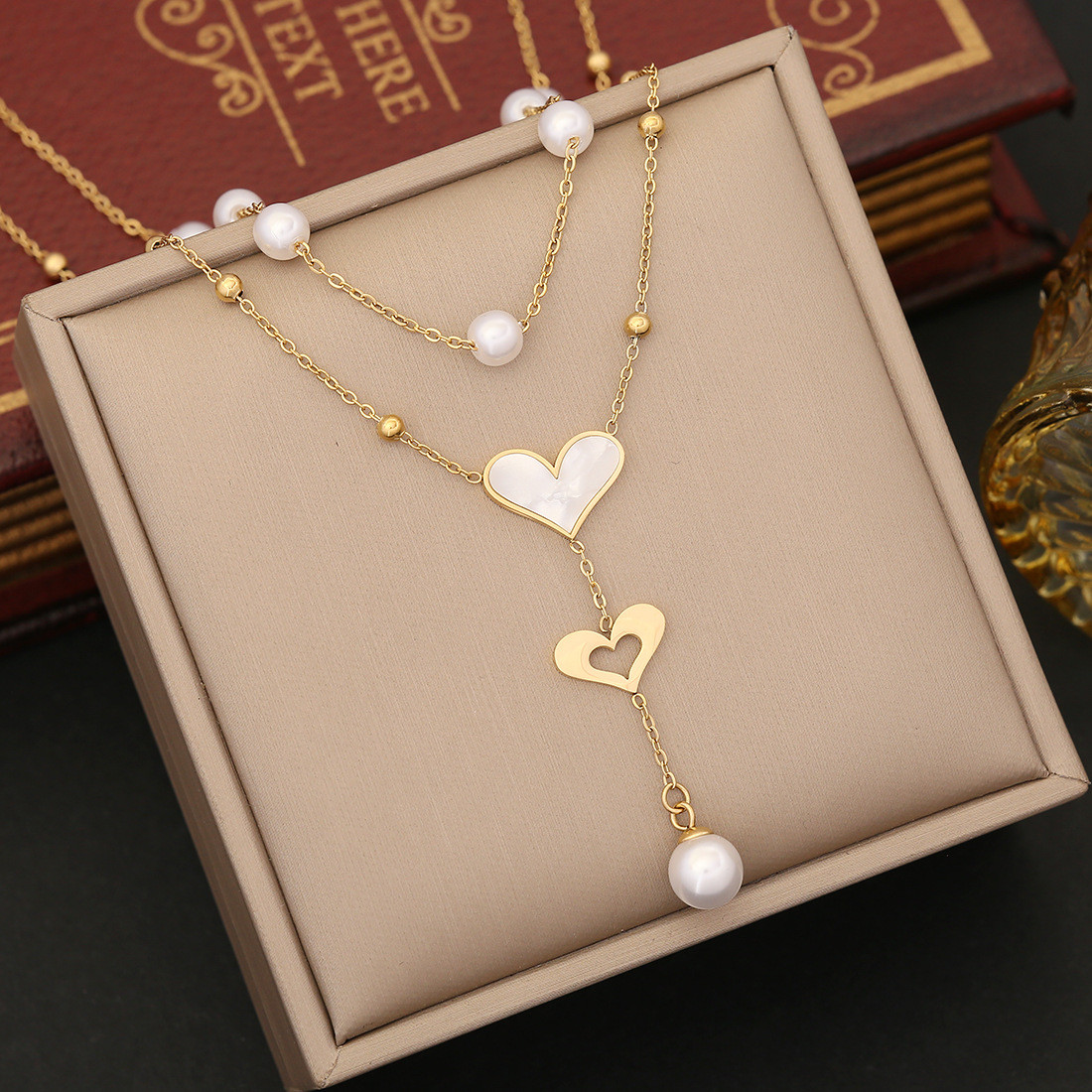 Gold Heart Pearl Necklace