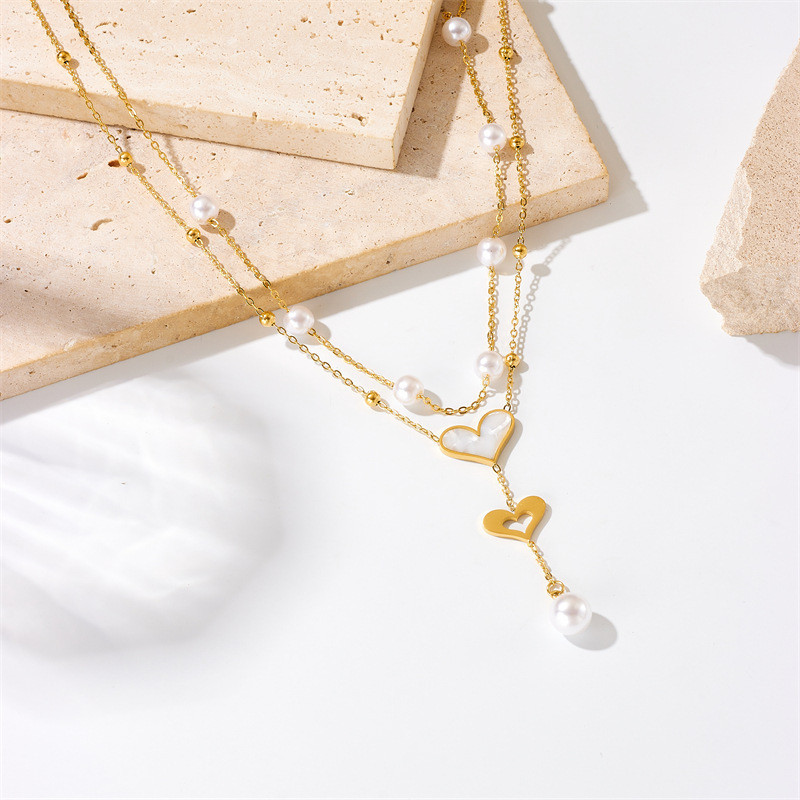Gold Heart Pearl Necklace